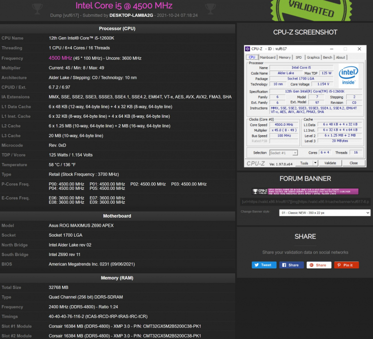 Результаты производительности Intel Core i5-12600K с ОЗУ Corsair