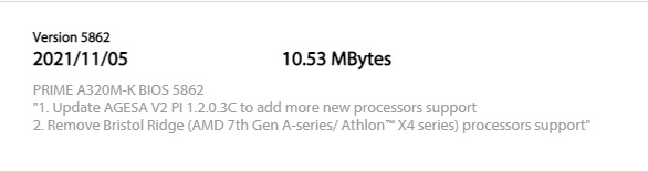 Новая версия BIOS для платы ASUS Prime A320M-K. Источник изображения:ASUS