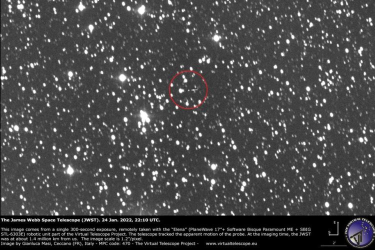 Сделанный с Земли снимок телескопа JWST / Источник изображения: Gianluca Masi / The Virtual Telescope Project